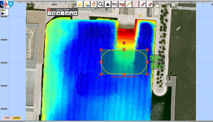 The experimental test site: bathymetric map and vehicle paths