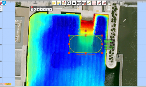 The experimental test site: bathymetric map and vehicle paths